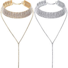 Rhinestone Tassel Choker Necklace Multi-Layer Wide Collar Necklaces Tassel Chain Necklaces for Women Girls